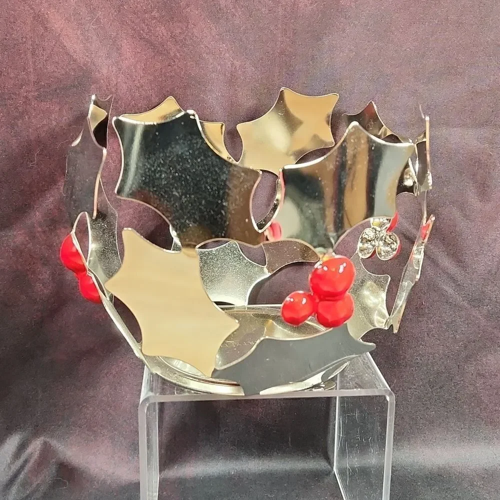 🩵NIB Partylite Silver Modern Holly Jar Candle Holder